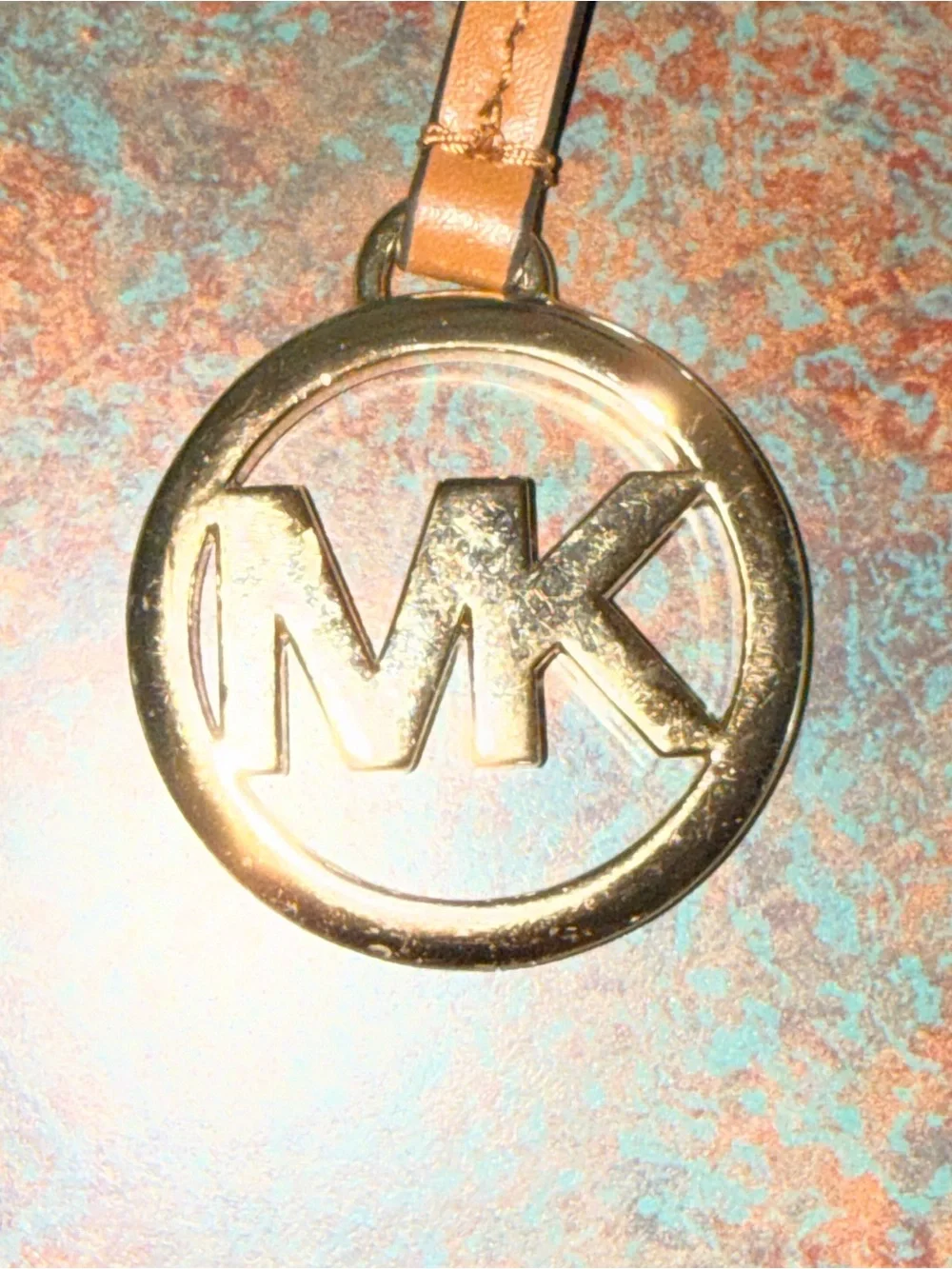 Michael Kors Brown Leather Strap Key Charm with Gold MK Logo